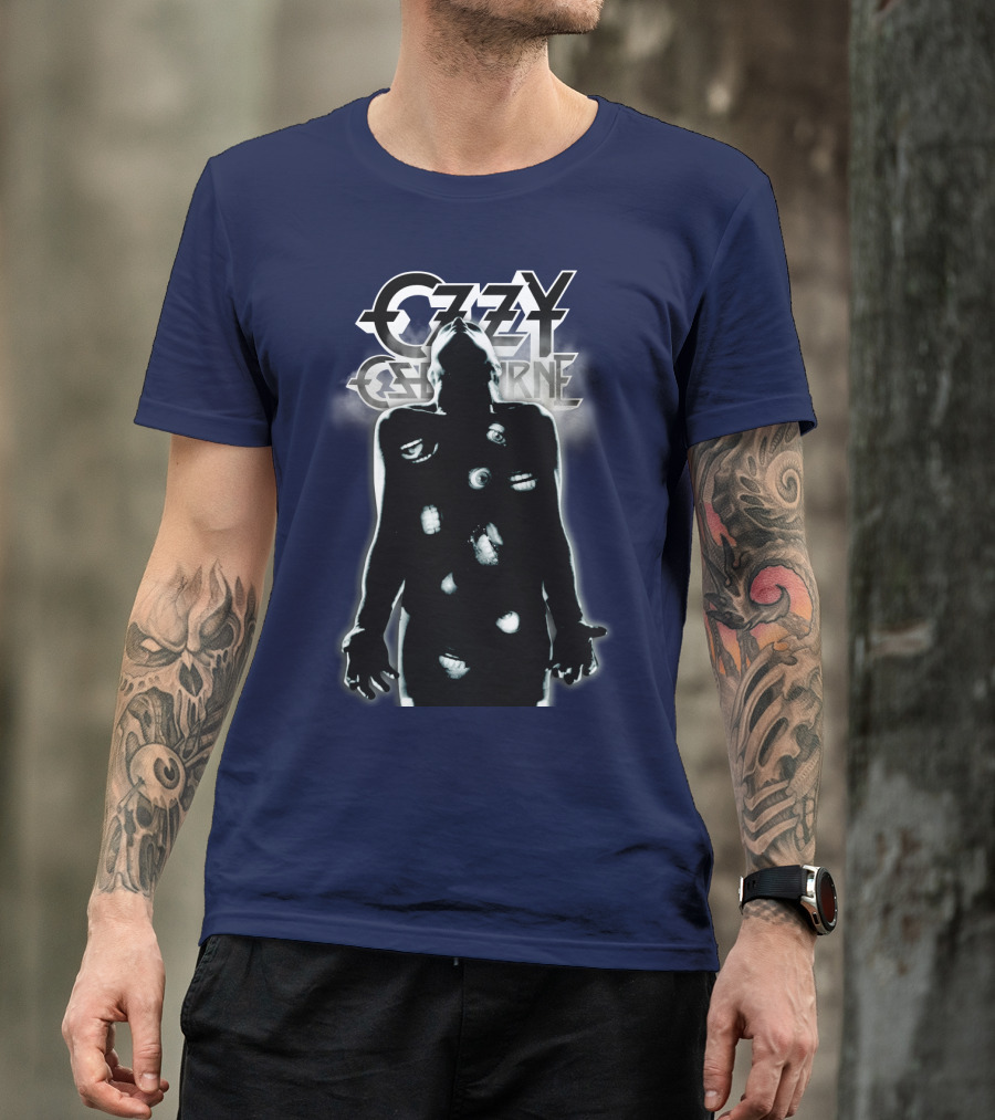 Ozzy Osbourne Black Silhouette With Logos And Light Effects T-Shirt