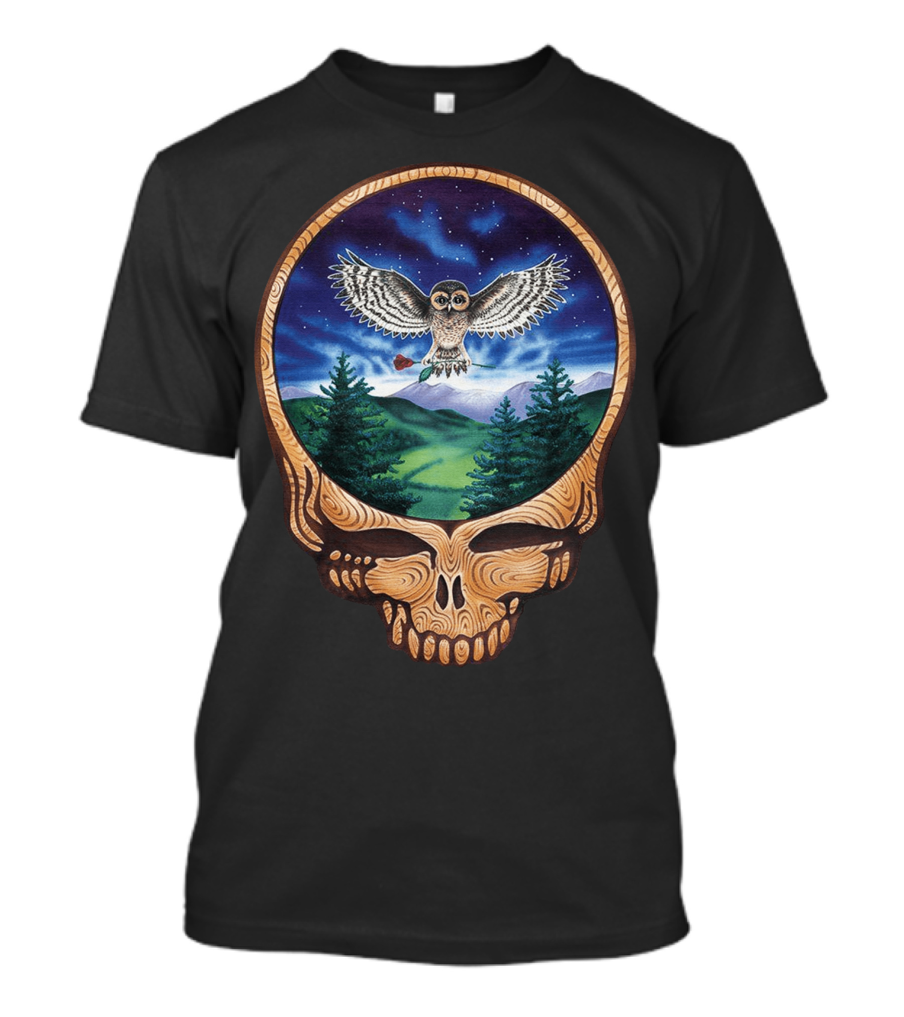 Grateful Dead Steal Your Face Owl In Night Sky Forest Scene T-Shirt