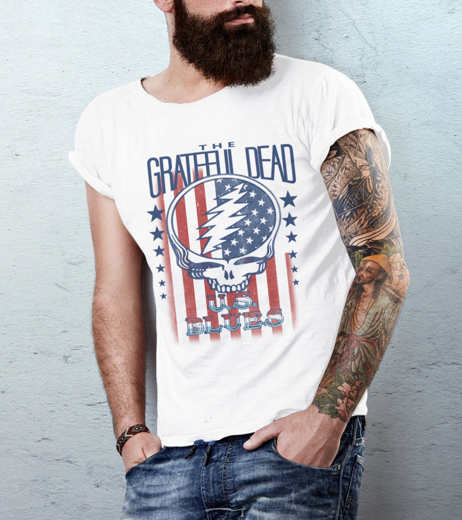 The Grateful Dead U.s. Blues Skull Lightning Bolt Stars And Stripes T-Shirt