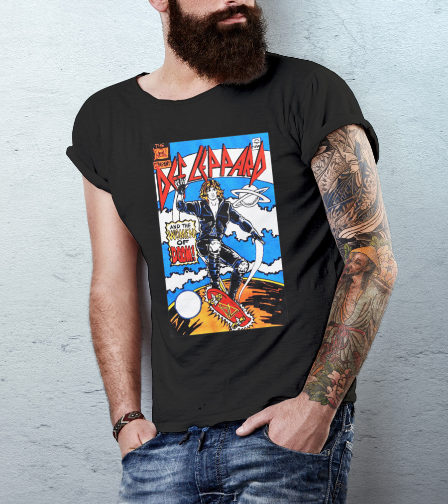 Def Leppard And The Women Of Doom Comic Style Artwork T-Shirt