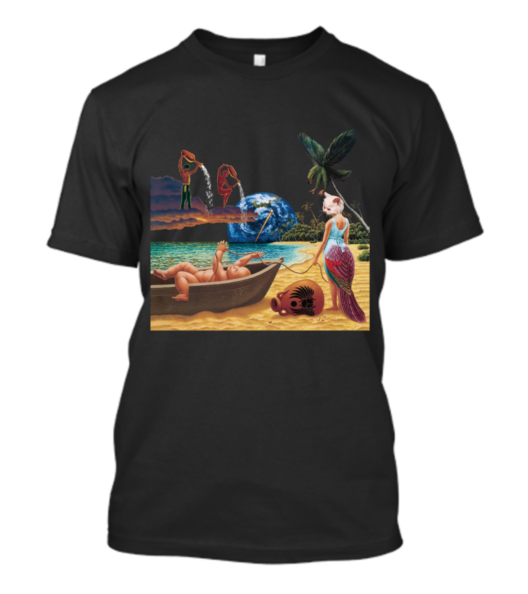 Surreal Tropical Scene With Mermaid And Earth T-Shirt