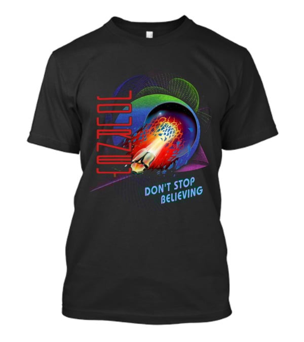 Journey Don't Stop Believing Text With Fiery Planet And Geometric T-Shirt
