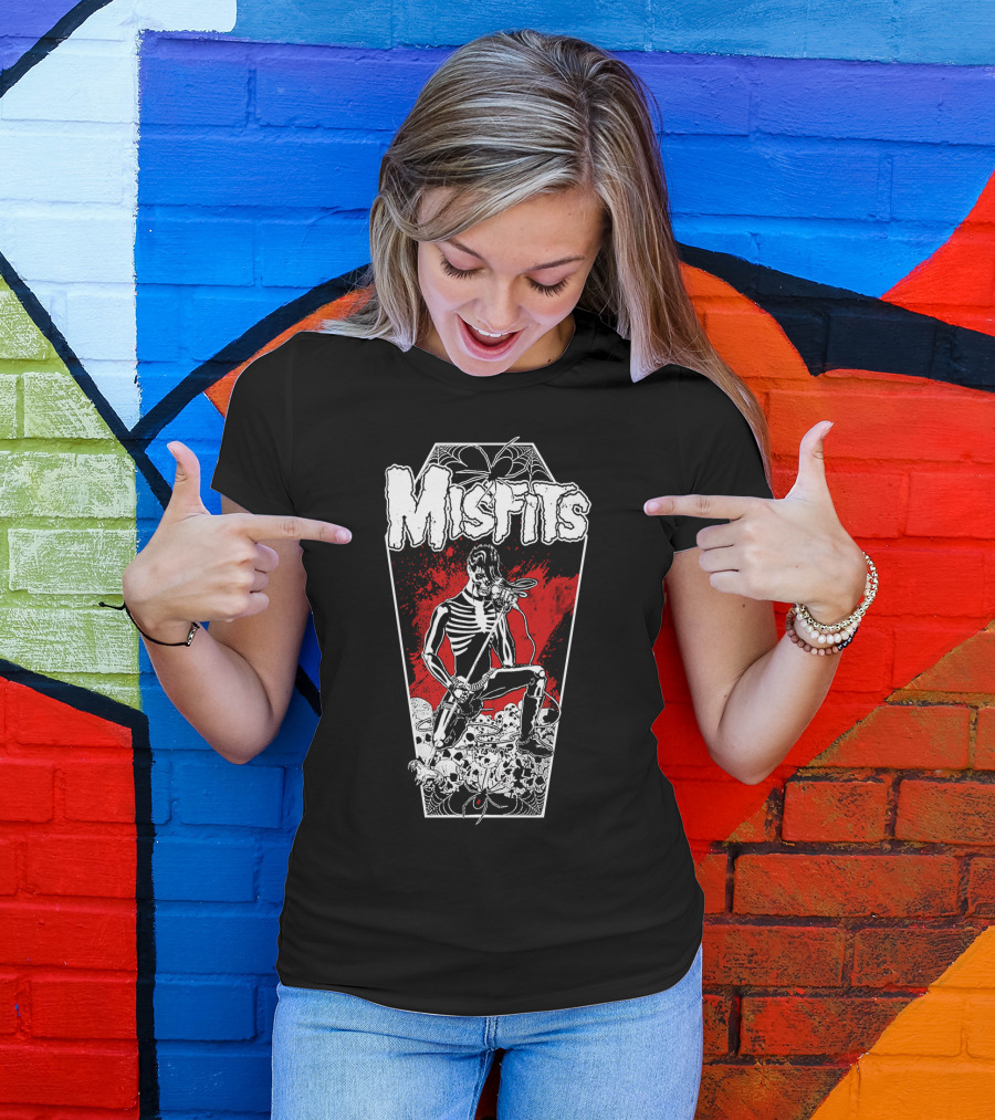 Misfits Skeleton Coffin Rocker With Spiders And Skulls T-Shirt