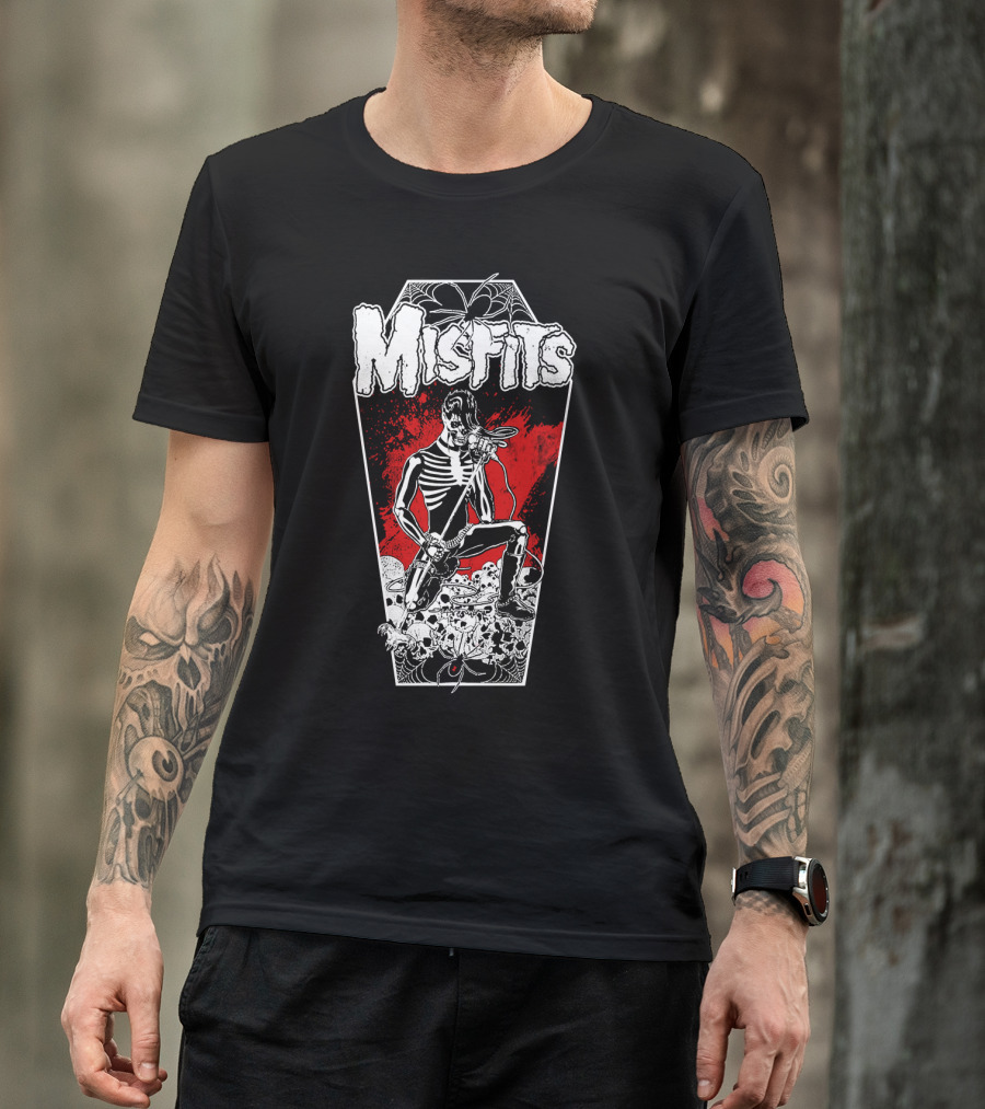 Misfits Skeleton Coffin Rocker With Spiders And Skulls T-Shirt