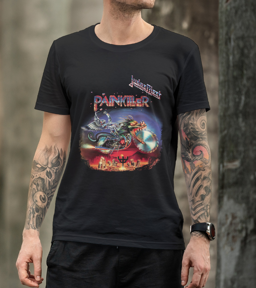 Judas Priest Painkiller Album Artwork Motorcycle And Winged Dragon T-Shirt