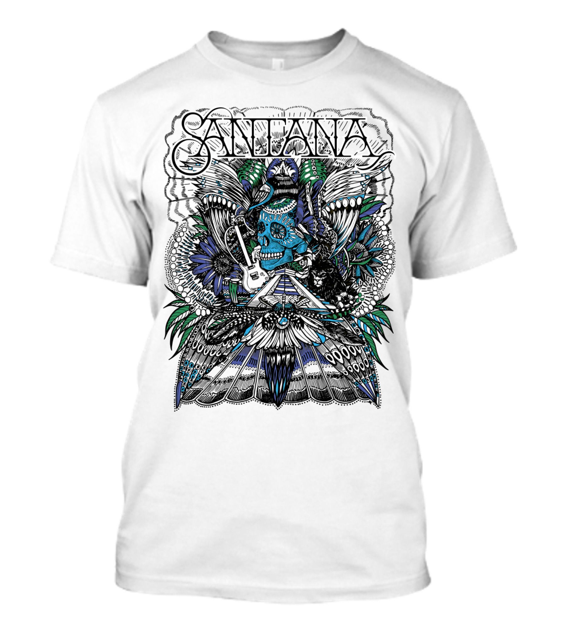 Santana Skull Guitar Art Stn T-Shirt