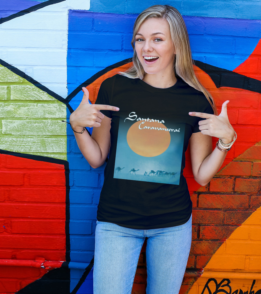 Santana Caravanserai Desert Caravan Under Orange Moon T-Shirt