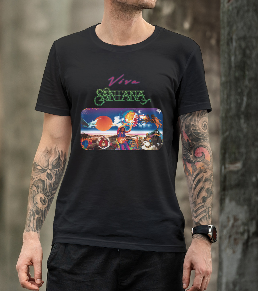 Viva Santana Psychedelic Artwork Collage T-Shirt