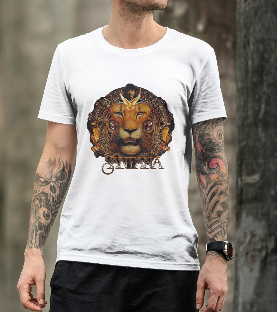 Santana Lion Artwork With Intricate Circular Motif T-Shirt