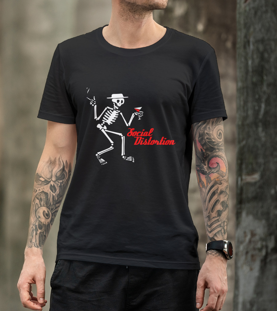 Social Distortion Skeleton With Hat And Drink T-Shirt