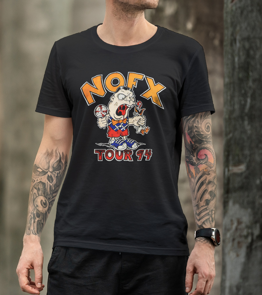 Nofx Tour 94 Cartoon Character With Slingshot And Roast Chicken T-Shirt