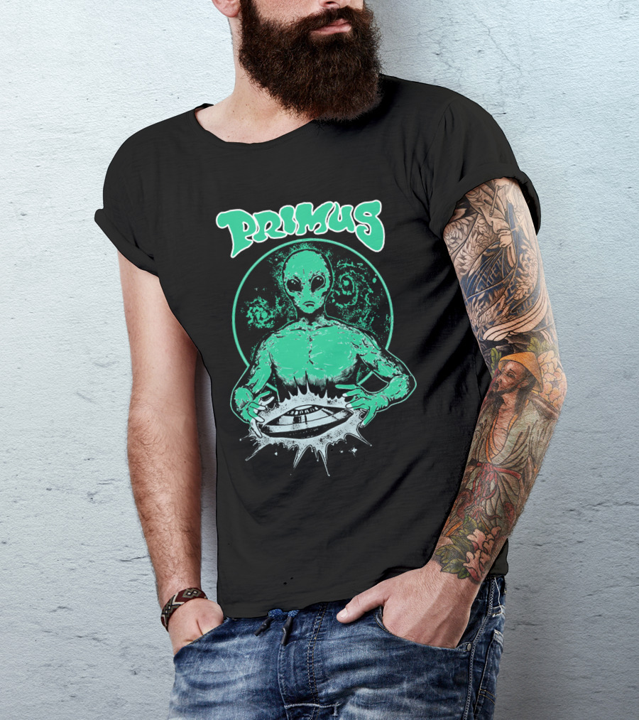 Primus Alien Holding Ufo With Cosmic T-Shirt
