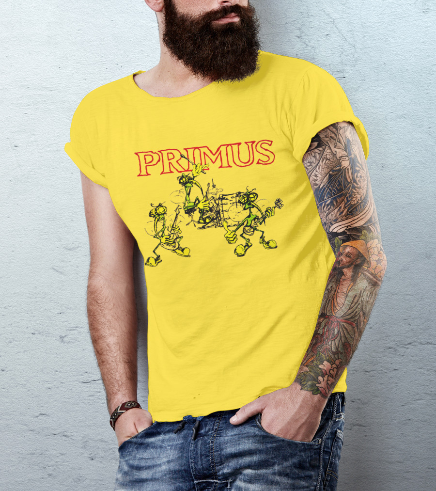 Primus Iconic Cartoon Figures With Red Title T-Shirt