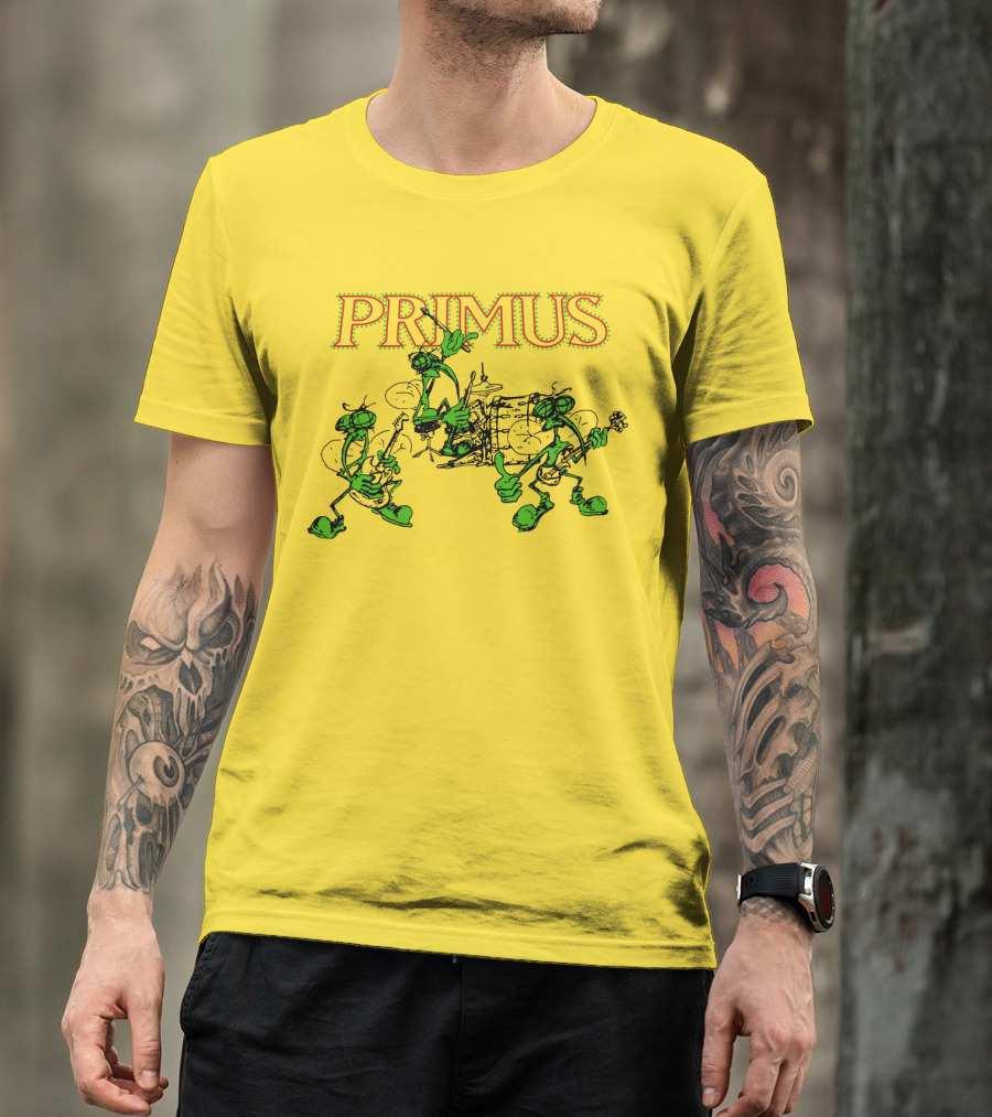 Primus Band Alien Character Drumming And Guitar Playing Scene T-Shirt