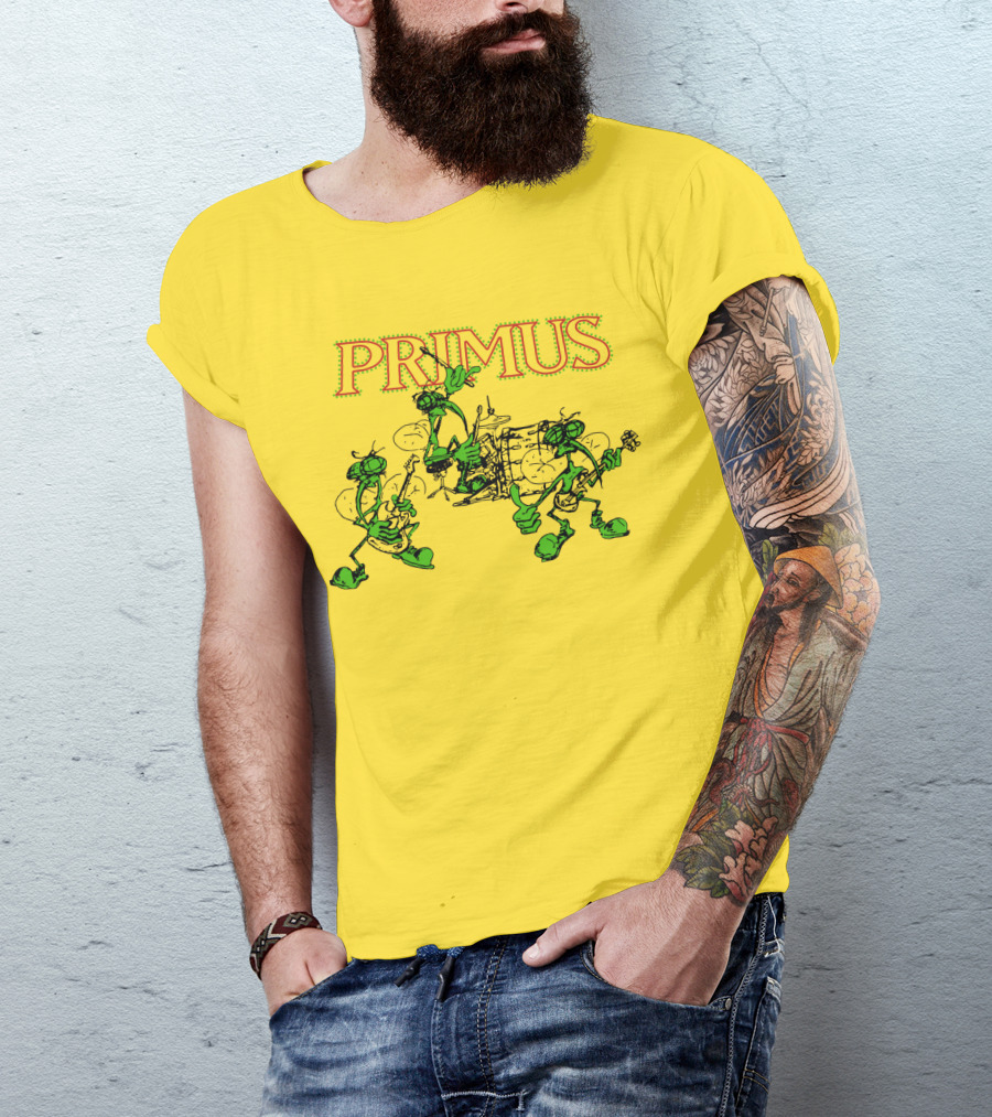 Primus Band Alien Character Drumming And Guitar Playing Scene T-Shirt