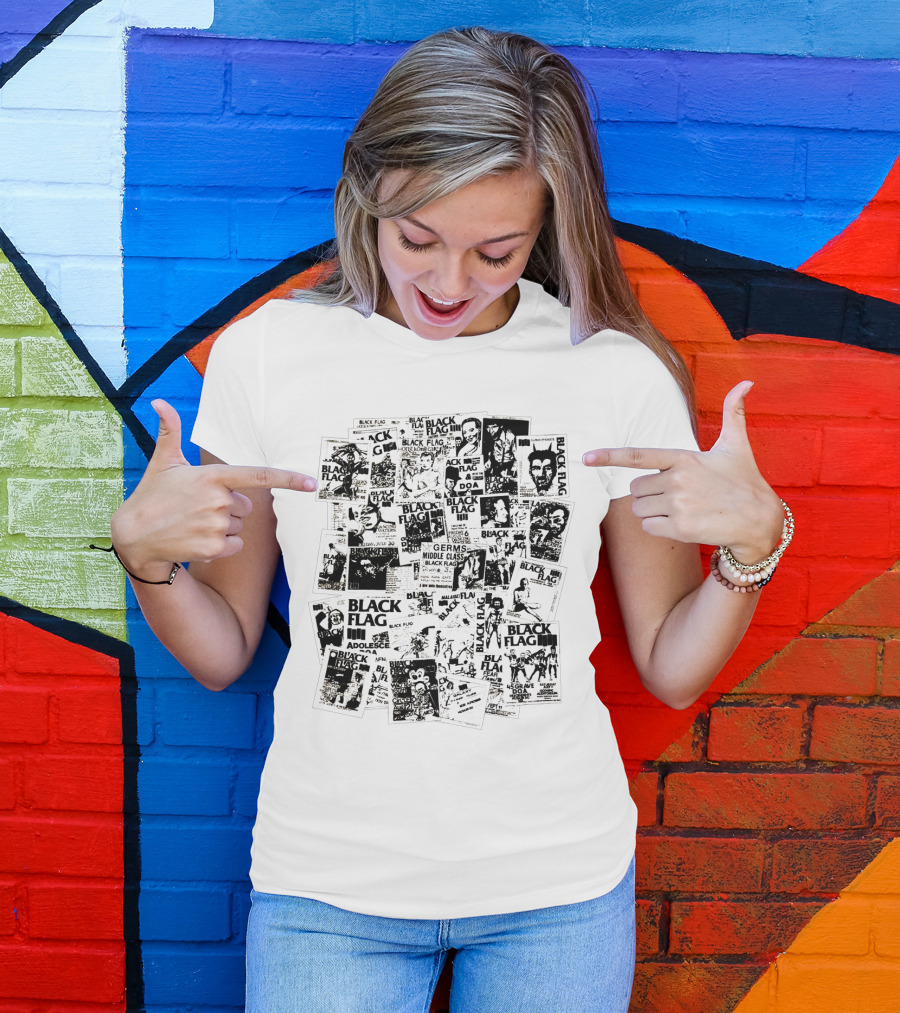 Black Flag Collage With Concert Posters T-Shirt