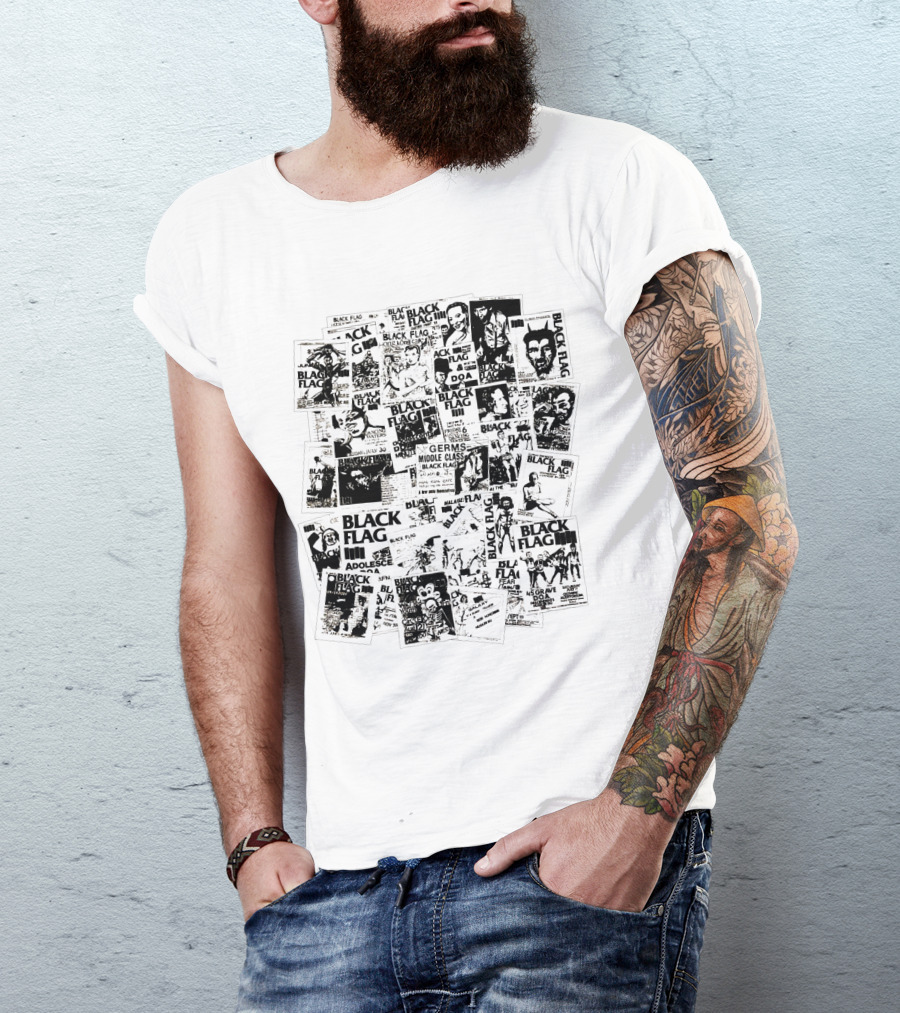 Black Flag Collage With Concert Posters T-Shirt