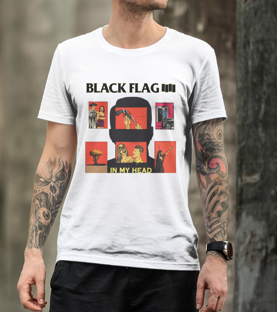 Black Flag In My Head Album Cover Artwork With Iconic Imagery And T-Shirt