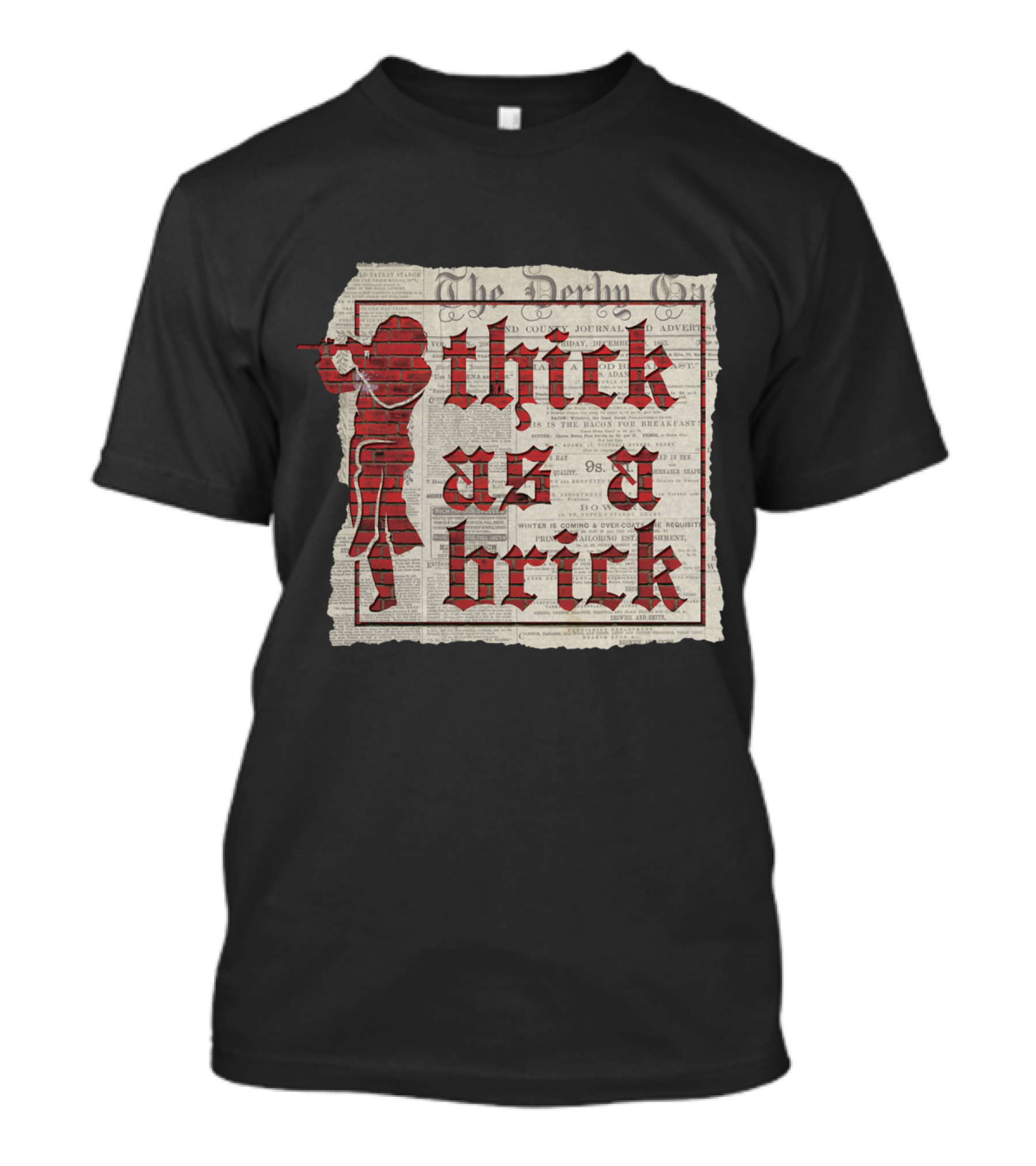 Thick As A Brick Newspaper Design With Silhouette T-Shirt