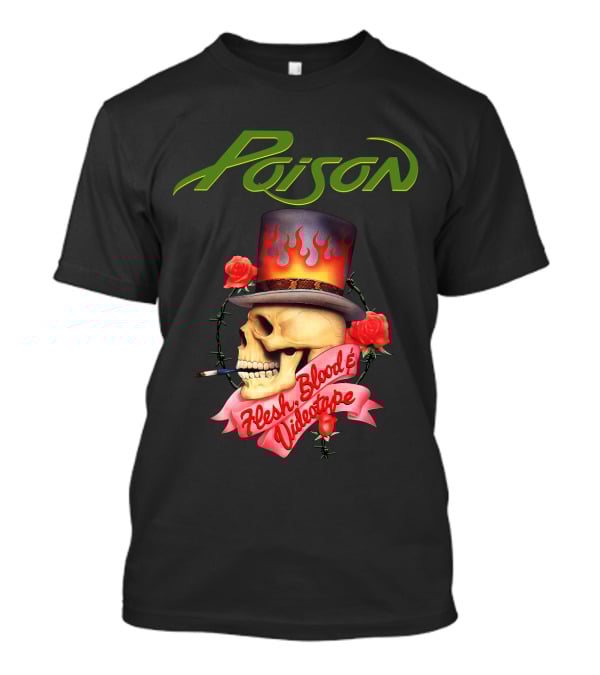 Poison Flesh Blood & Videotape Skull With Roses And Cigarette T-Shirt