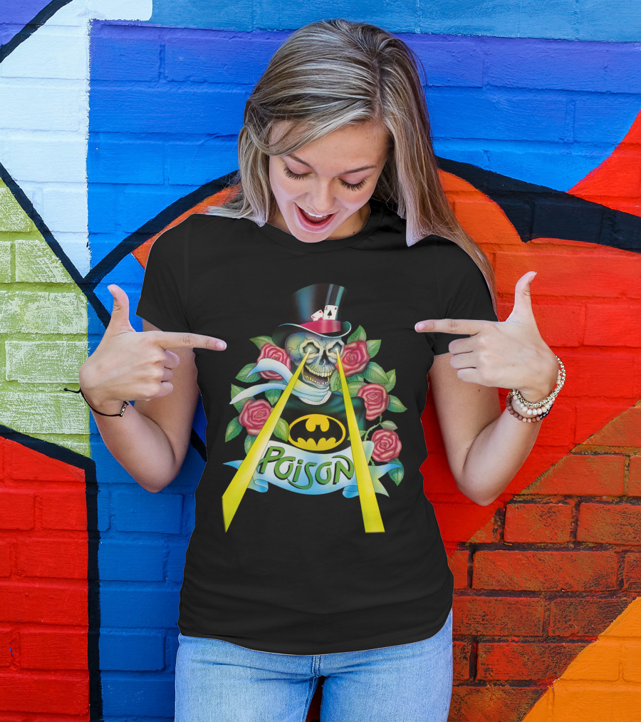 Poison Skull With Top Hat And Roses Featuring Bat T-Shirt