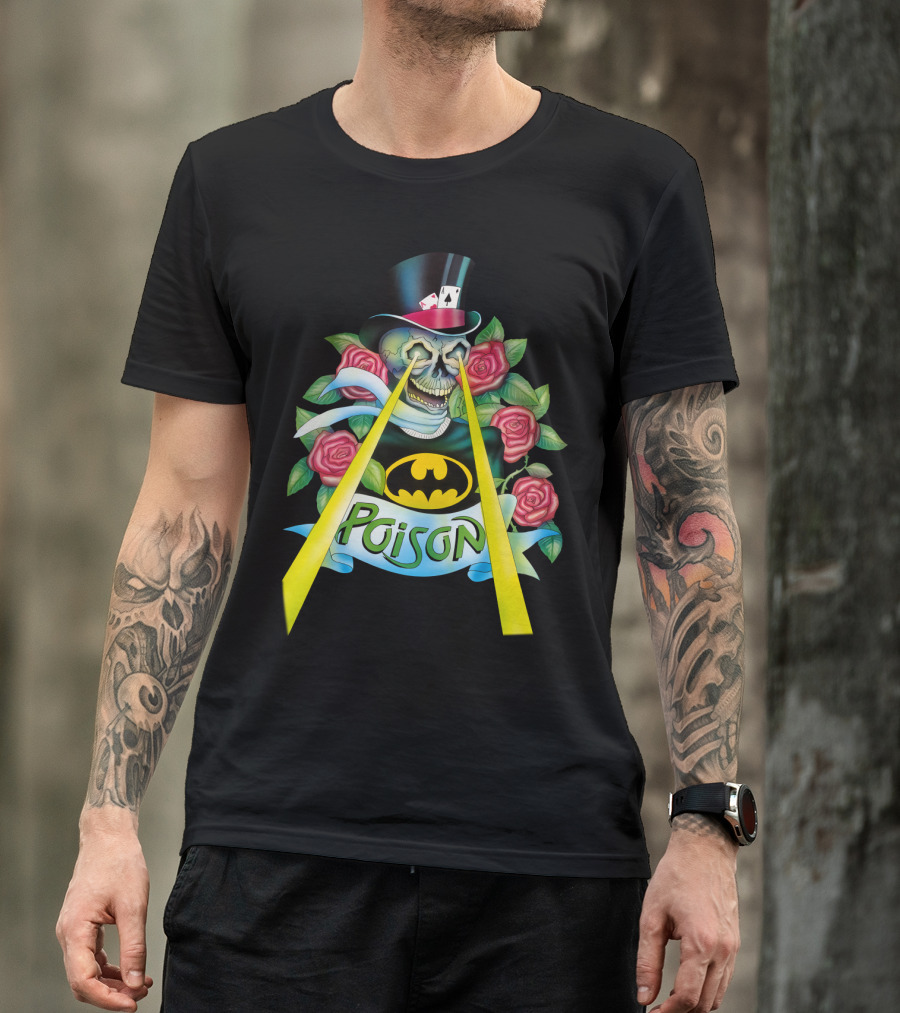 Poison Skull With Top Hat And Roses Featuring Bat T-Shirt
