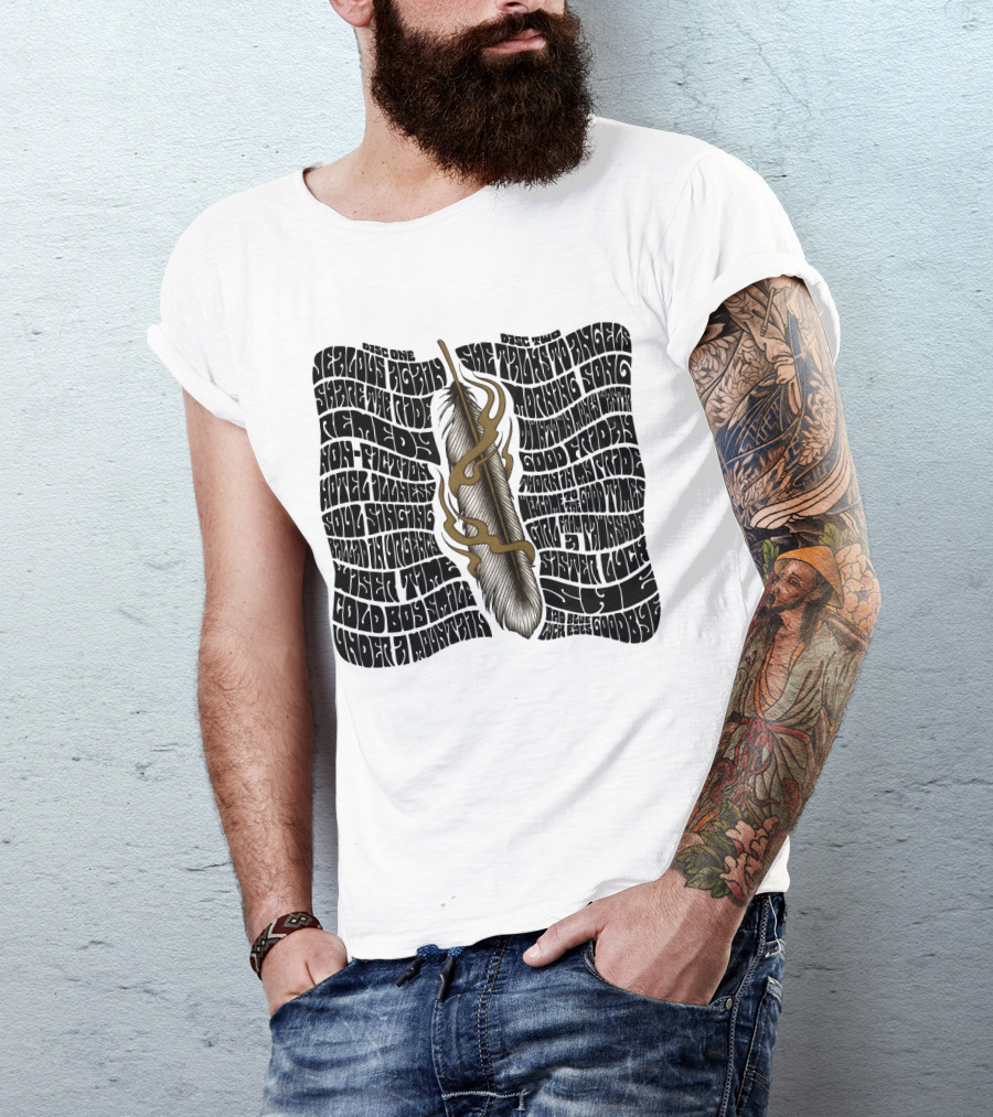 Serious Poetry She Talks To Angels Remedy Cold Roses Feather Artwork T-Shirt