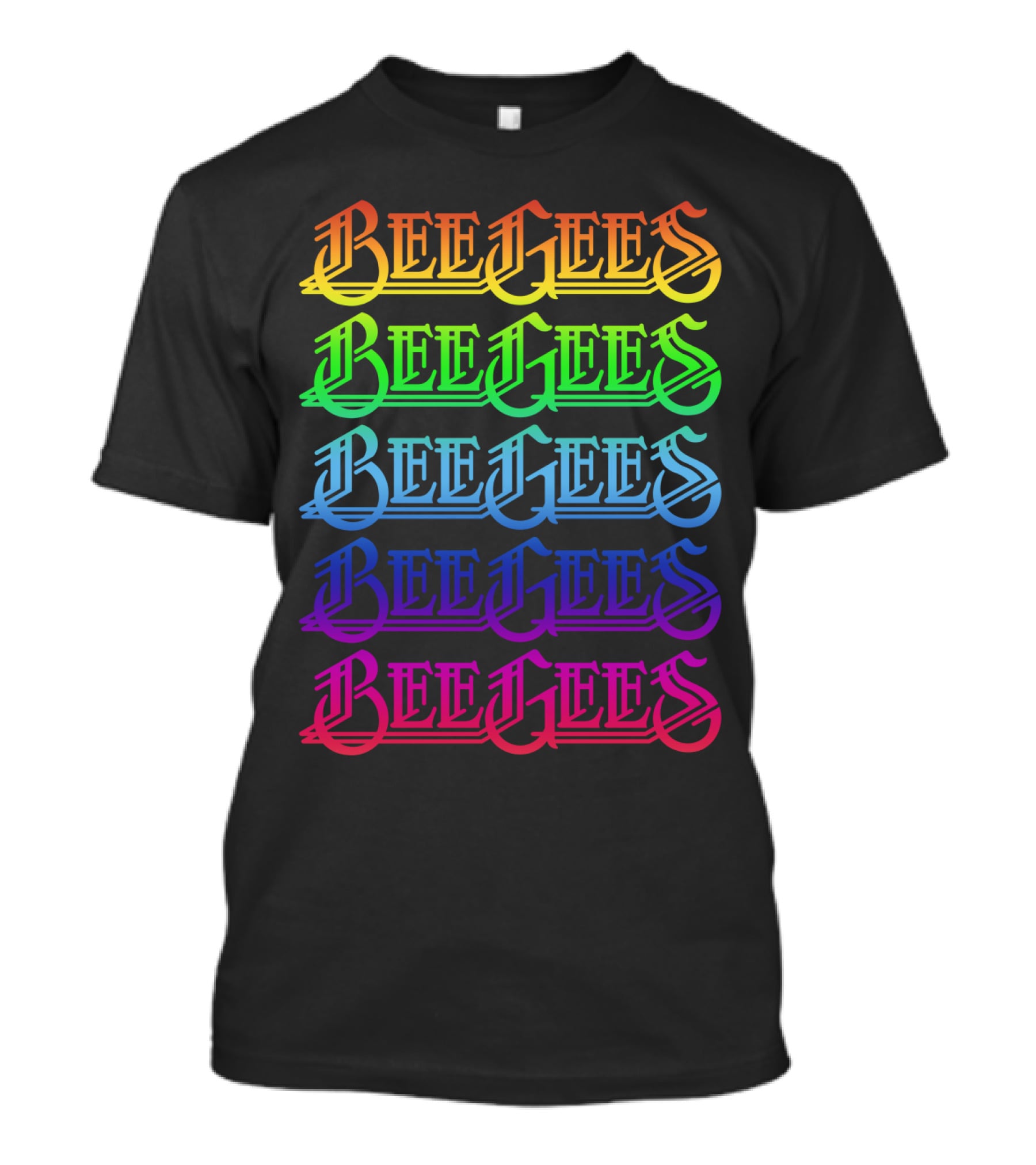 Bee Gees Rainbow Text Multi-Color Typography T-Shirt