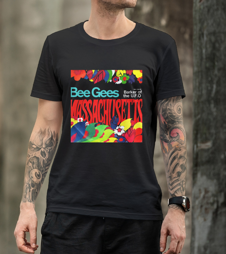 Bee Gees Massachusetts Barker Of The U.f.o. Floral Psychedelic Theme T-Shirt