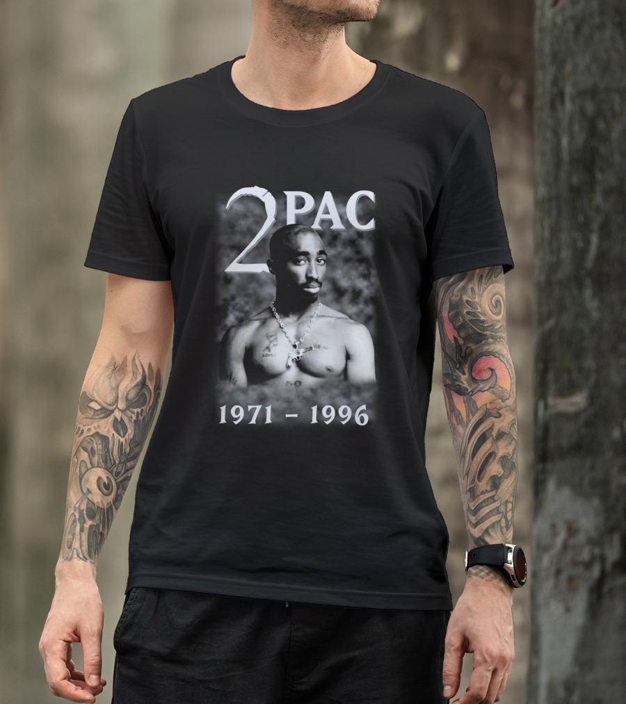 2Pac 1971-1996 Tribute Featuring Iconic Black And White T-Shirt
