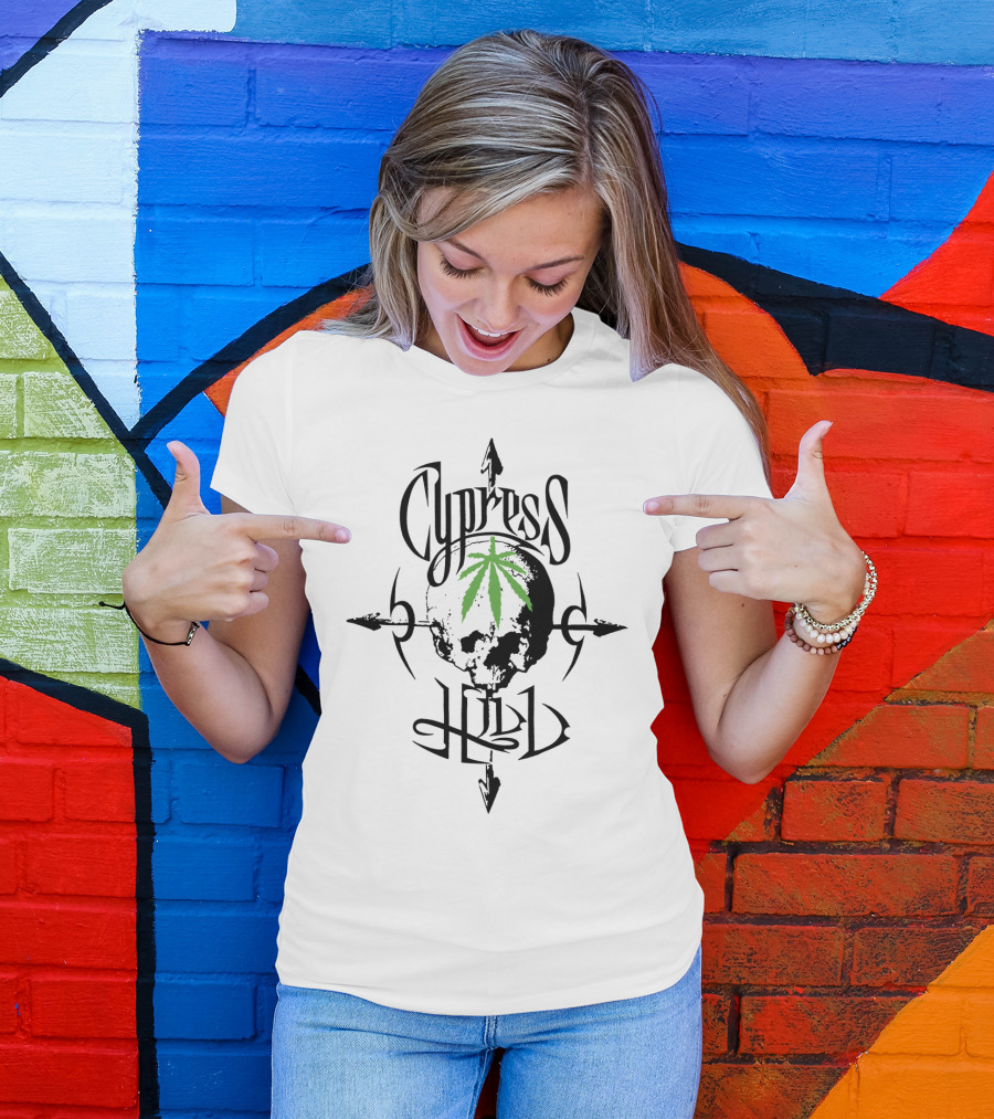 Cypress Hill Skull Logo With Green Leaf And Arrows T-Shirt