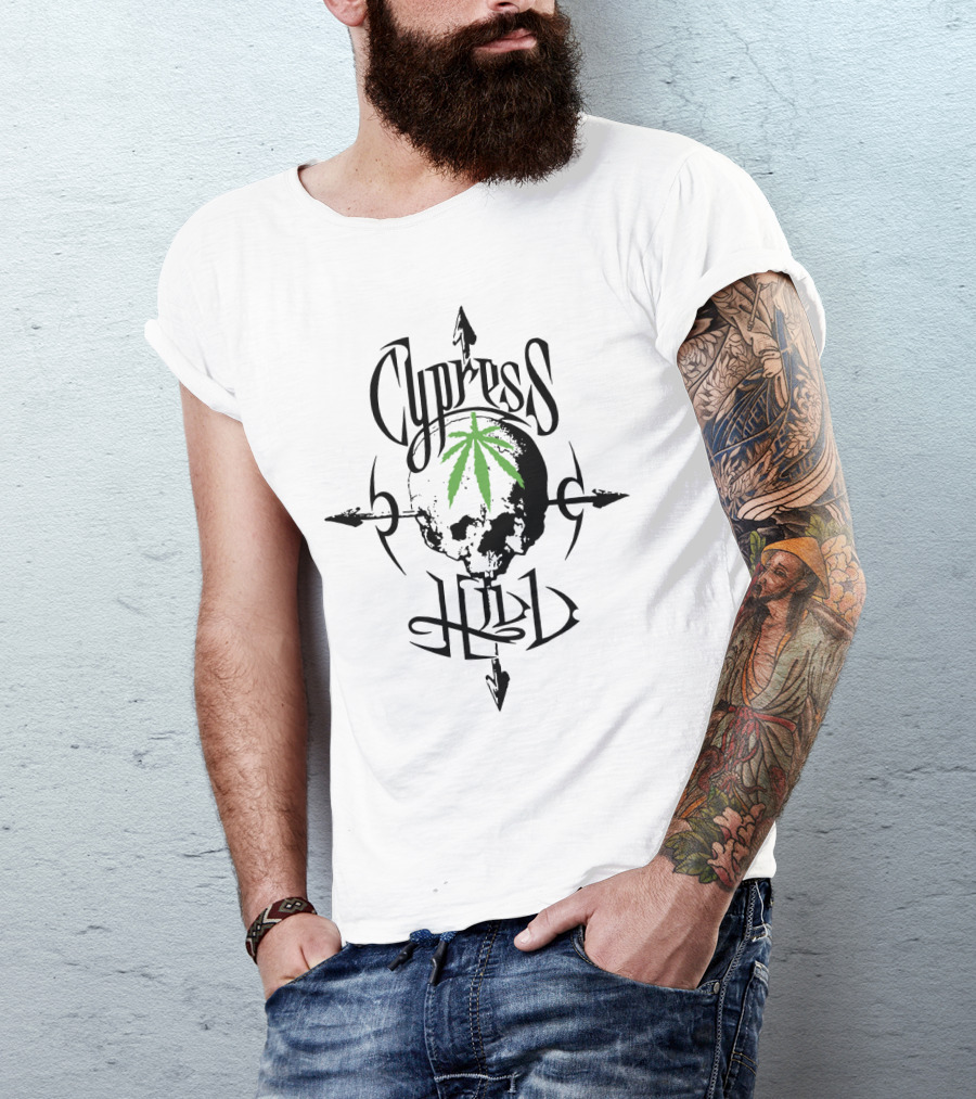 Cypress Hill Skull Logo With Green Leaf And Arrows T-Shirt