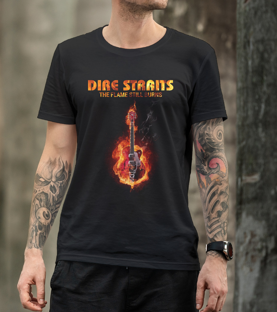 Dire Straits The Flame Still Burns Gibson Les Paul Guitar Inferno T-Shirt