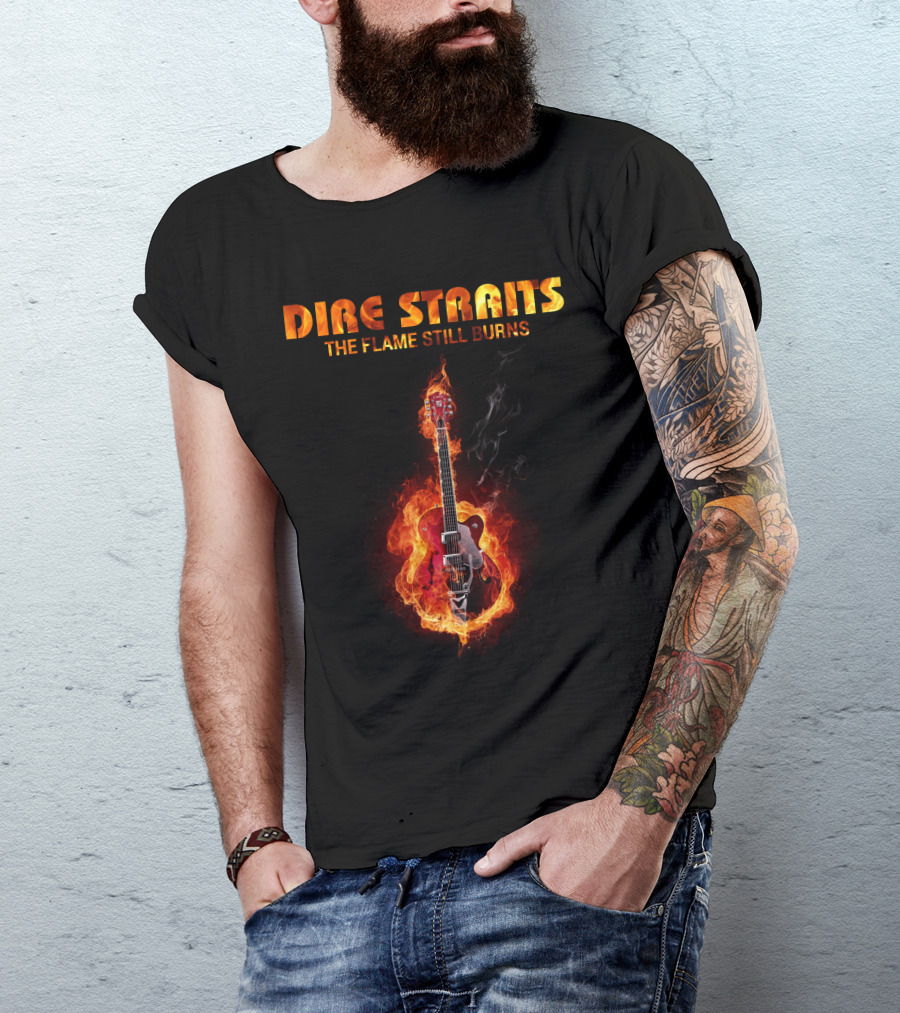 Dire Straits The Flame Still Burns Gibson Les Paul Guitar Inferno T-Shirt