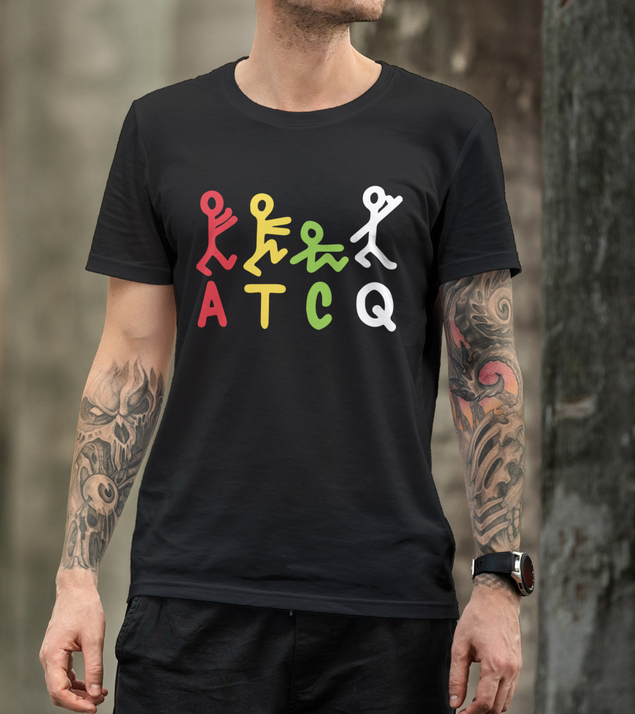 Atcq Abstract Stick Figures Red Yellow Green White T-Shirt