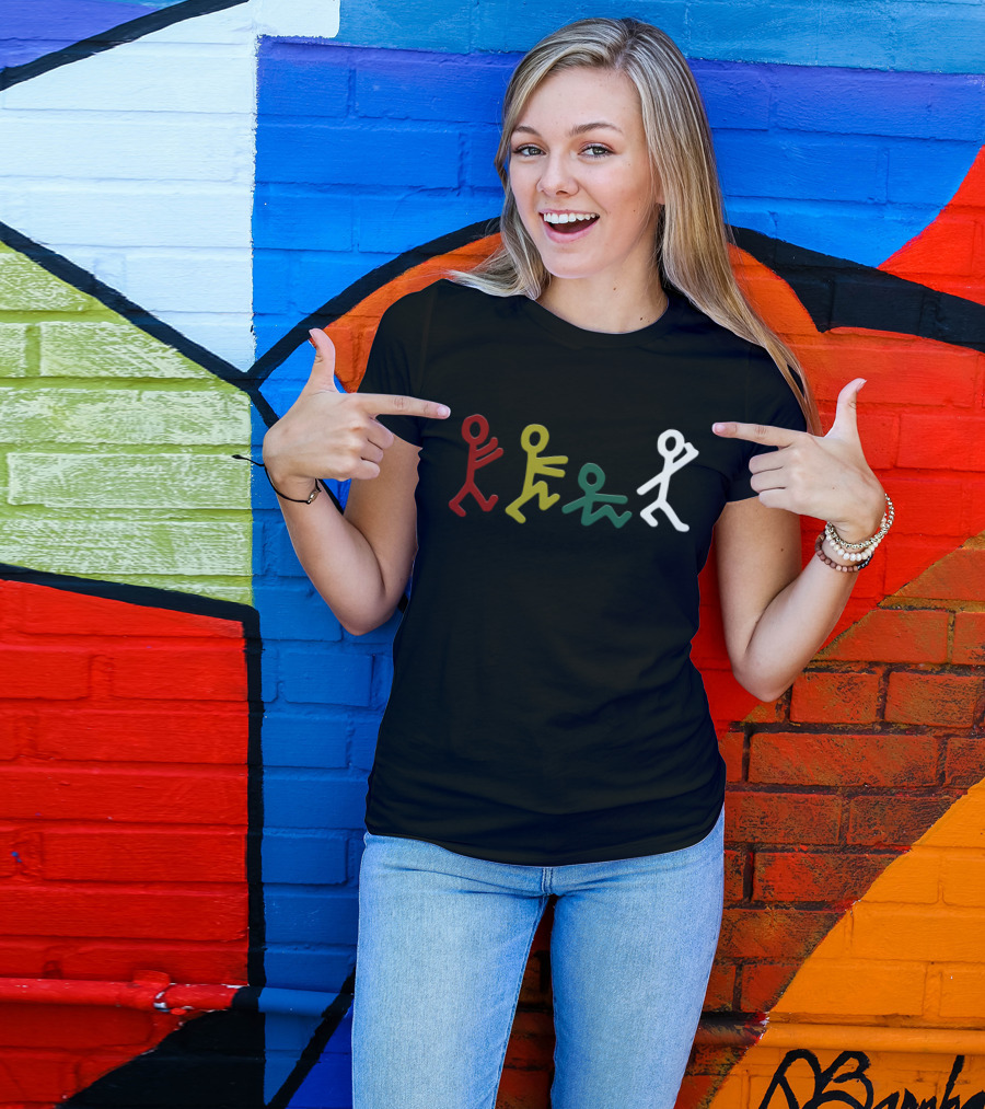 Atcq Stick Figures Red Green Yellow White T-Shirt