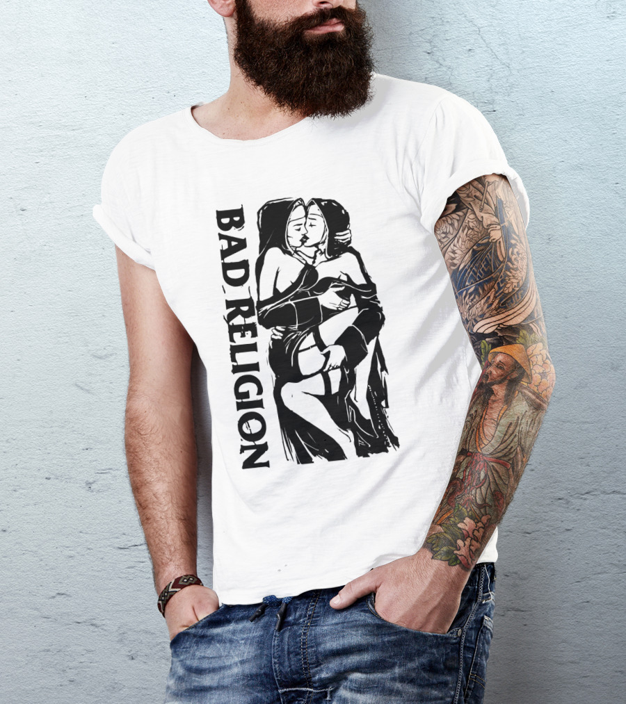 Bad Religion Nuns Graphic Novelty Black And White Bold Art T-Shirt