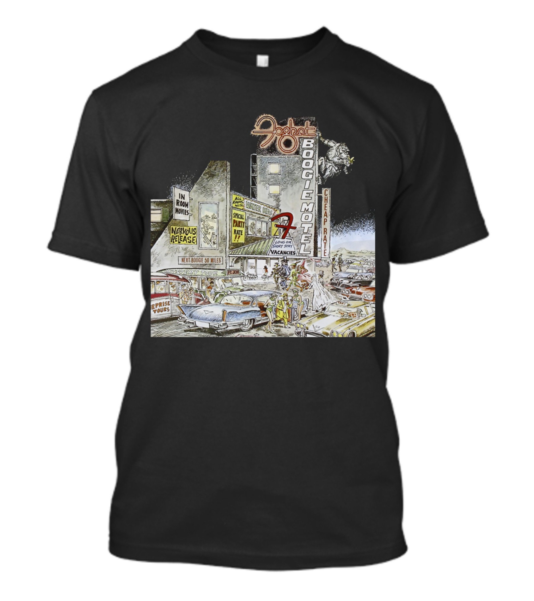Foghat Boogie Motel Nervous Rex No Vacancies Retro Cars Scene T-Shirt
