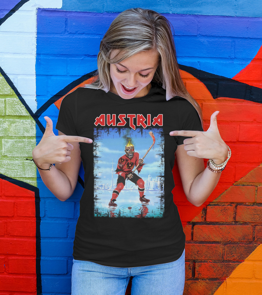 Austria Ice Hockey Burning Skull Fantasy Cityscape 666 Jersey T-Shirt