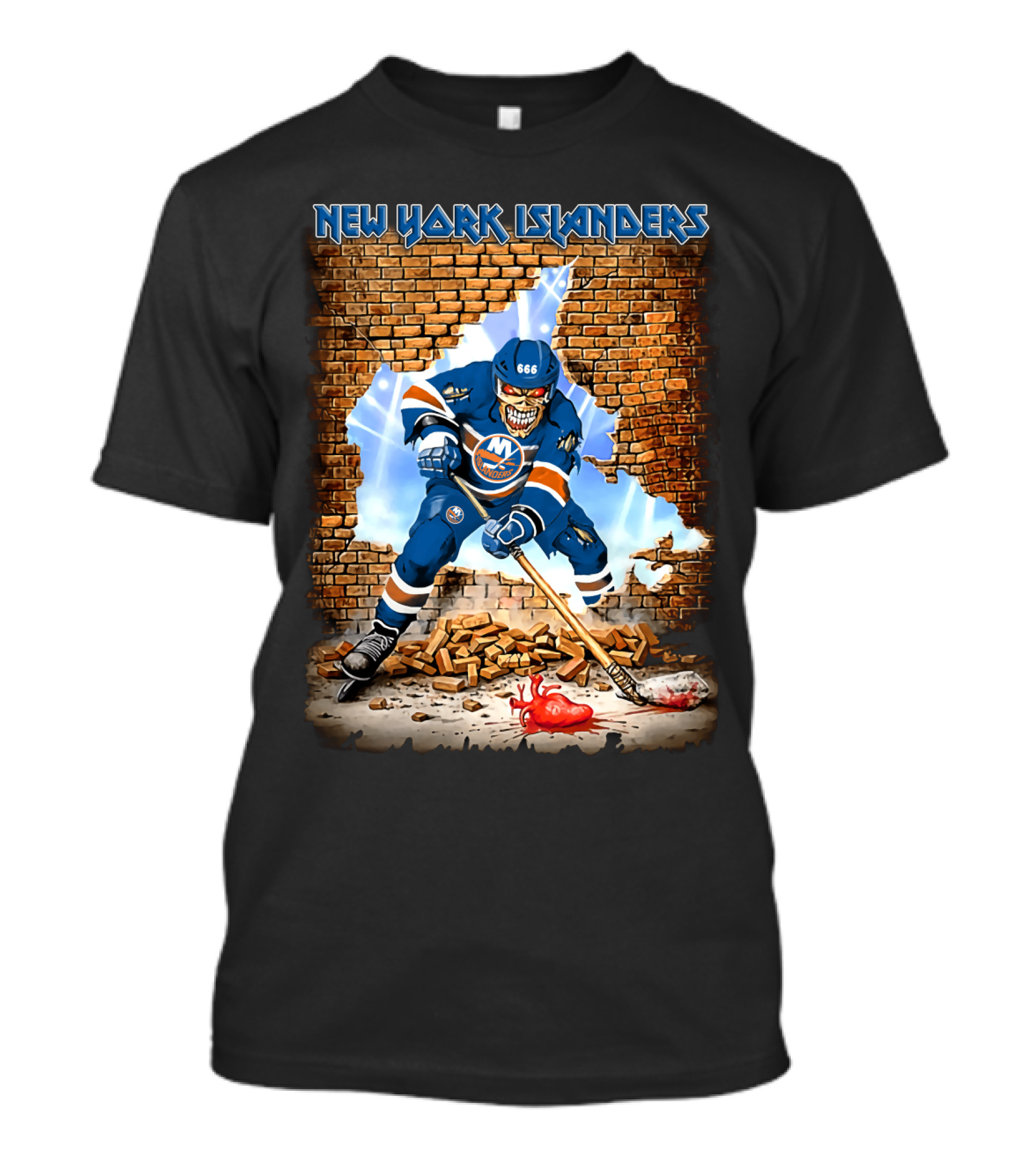 New York Islanders Hockey Player Breaks Through Brick Wall With Intense Expression T-Shirt