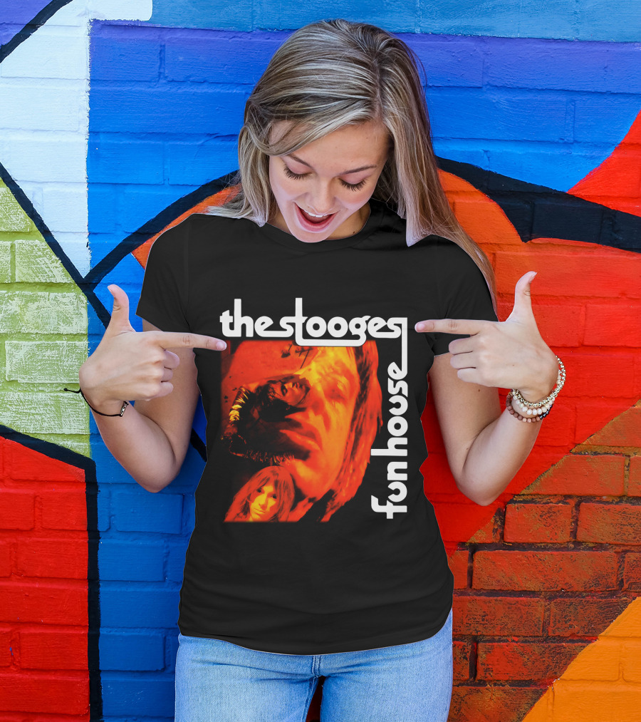 The Stooges Fun House 1970 Album Cover Art With Band Faces In Red And Orange T-Shirt