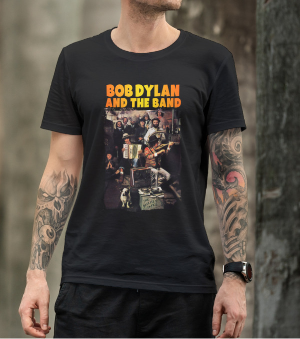 Bob Dylan And The Band The Basement Tapes Group Photo With Instruments And Dog T-Shirt