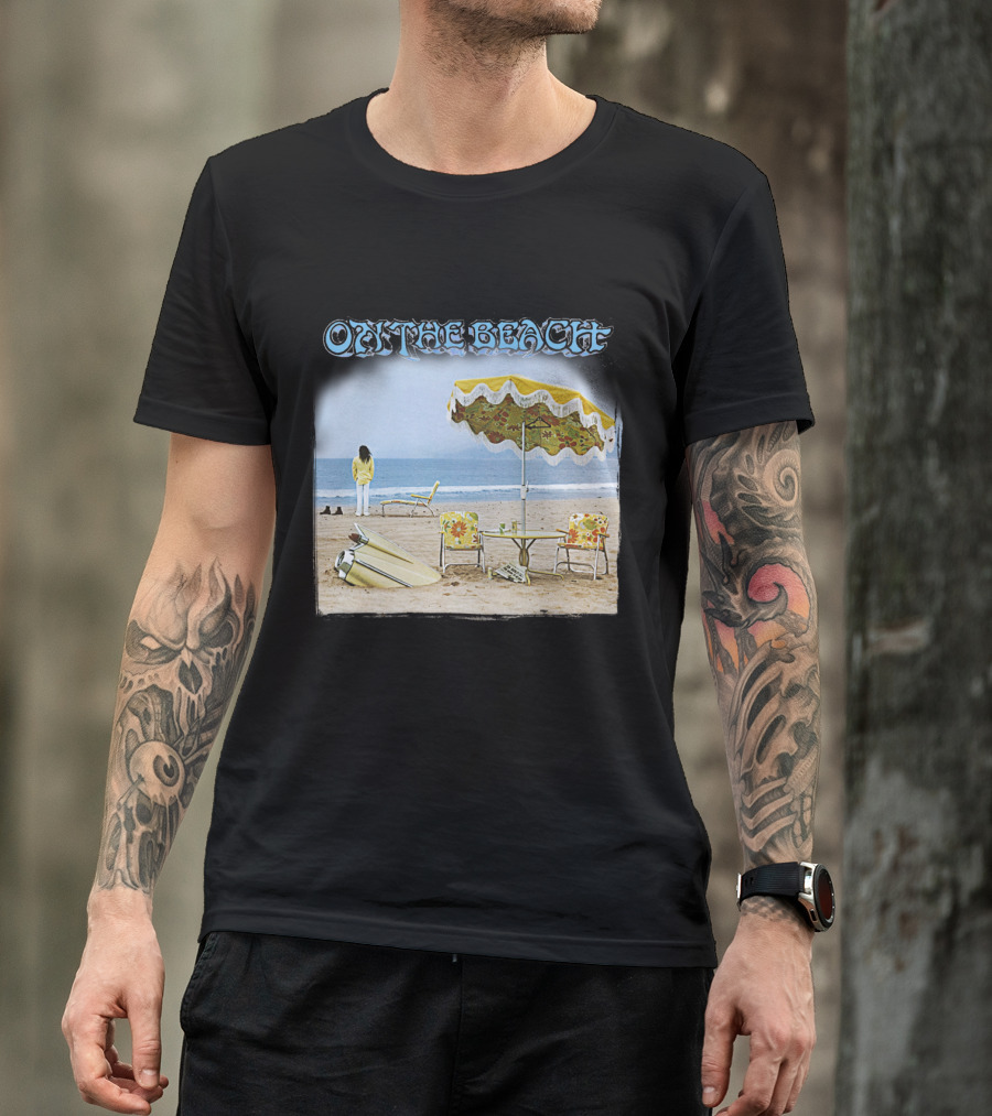 Neil Young On The Beach Vintage Album Cover Surreal Coastal Scene T-Shirt