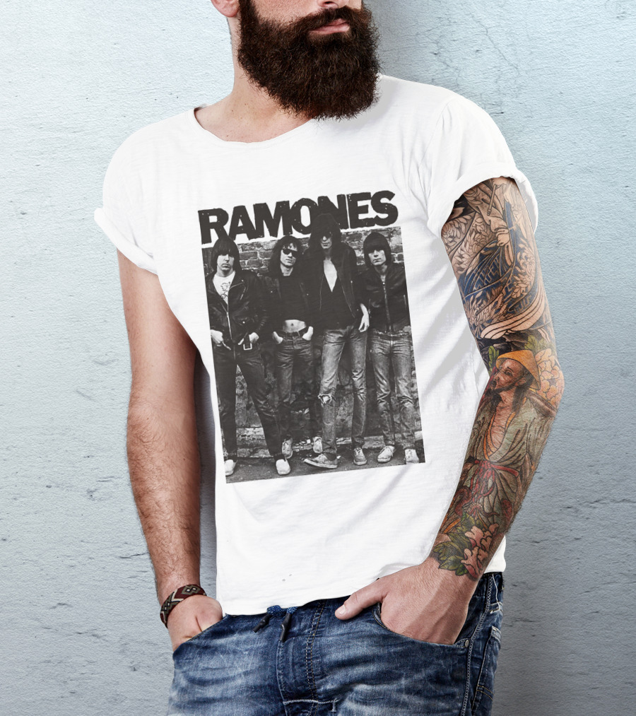 Ramones Black And White Band Photo Iconic Punk Rock Group T-Shirt