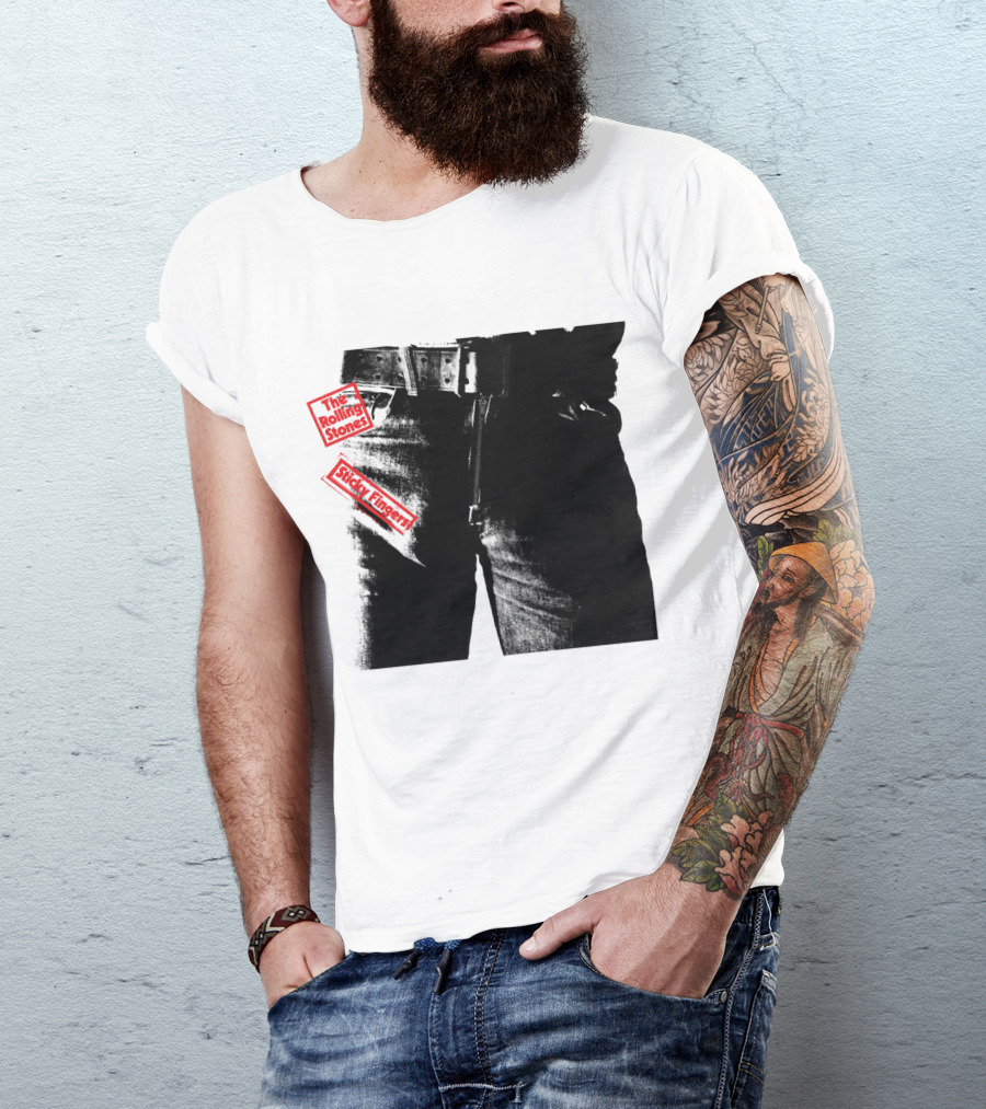 The Rolling Stones Sticky Fingers 1971 Iconic Black And White Jean Zipper T-Shirt