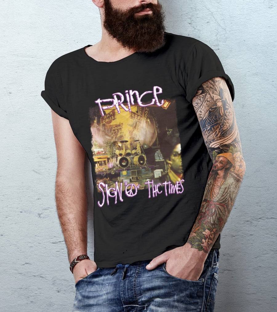 Prince Sign O The Times Album Cover Art With Musical Instruments And Stage Visuals T-Shirt