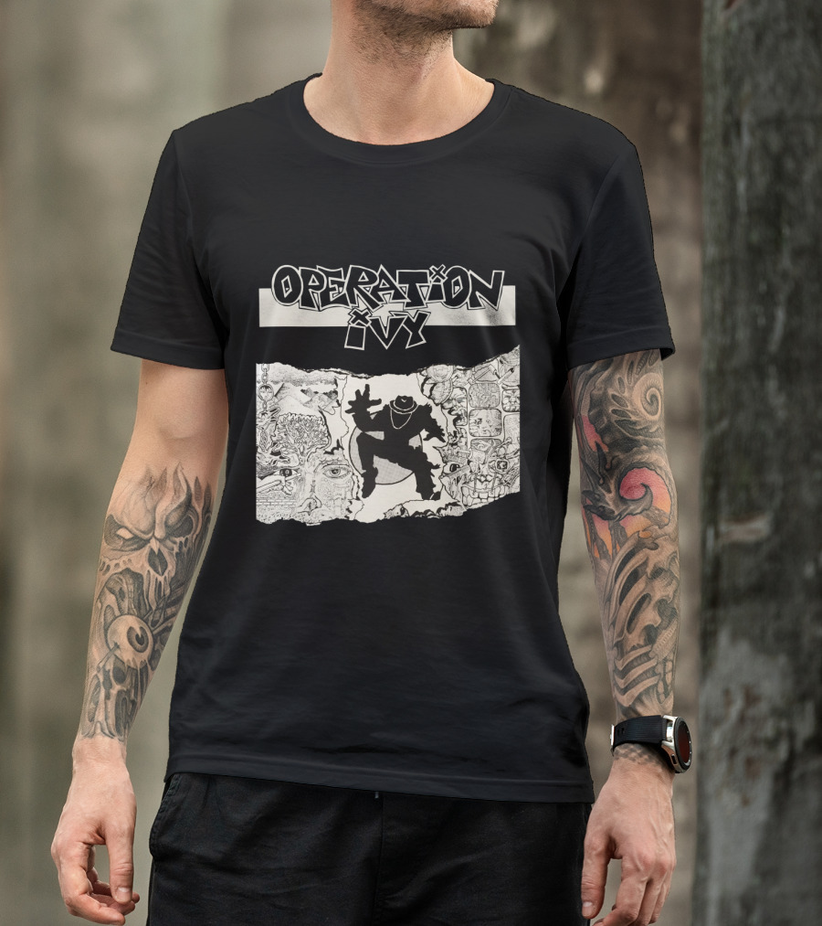 Operation Ivy Energy Album Cover Black And White Silhouetted Figure And Doodle Art T-Shirt