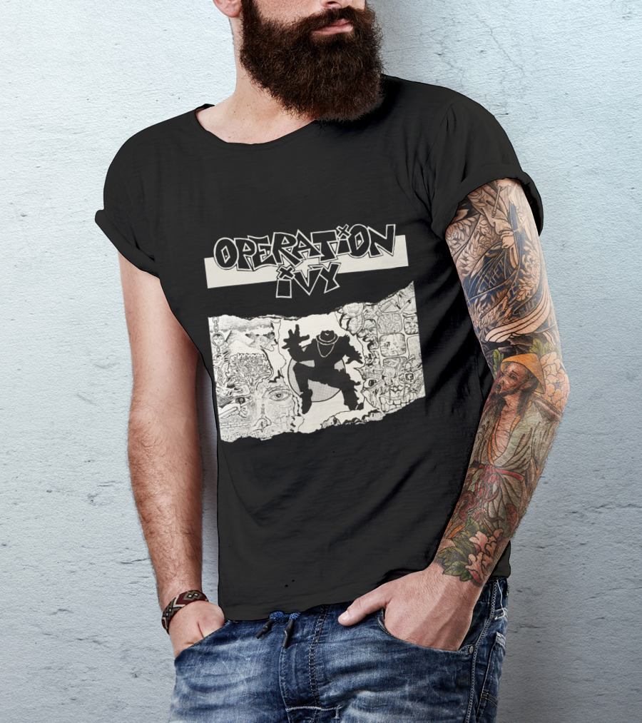 Operation Ivy Energy Album Cover Black And White Silhouetted Figure And Doodle Art T-Shirt