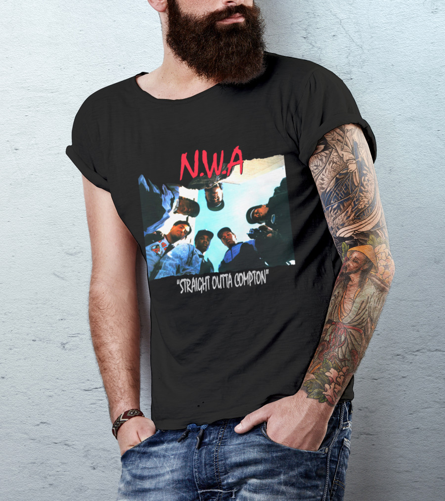 N.w.a Straight Outta Compton Black Crew Portrait 90S Style T-Shirt