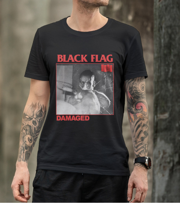 Black Flag Damaged Album Cover Black And White Broken Glass Image T-Shirt